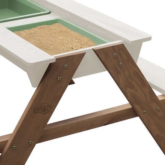 Sunny Dave Zand & Water Picknicktafel in Beige voor kinderen - Multifunctionele Picknick tafel met 2 uitneembare kunststof bakken - FSC hout