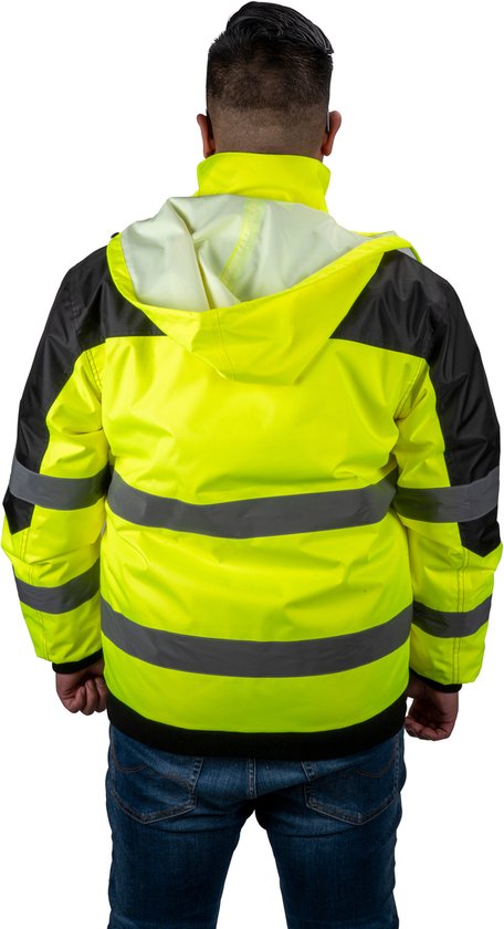 Dunlop Veiligheidsjas XL Veiligheidshesje voor Volwassenen Functioneel Ontwerp met Zakken Fluorescerend Comfortabele en Universele Pasvorm PES-Kunststof Geel