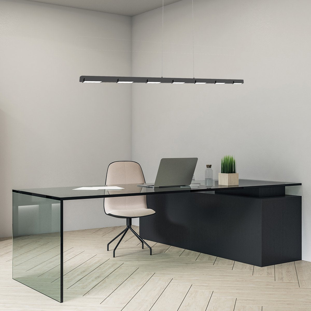Hanglamp Bloc 3297ZW Zwart met Hoogteinstelbaar Cable Lift, Glas en Metaal - Steinhauer