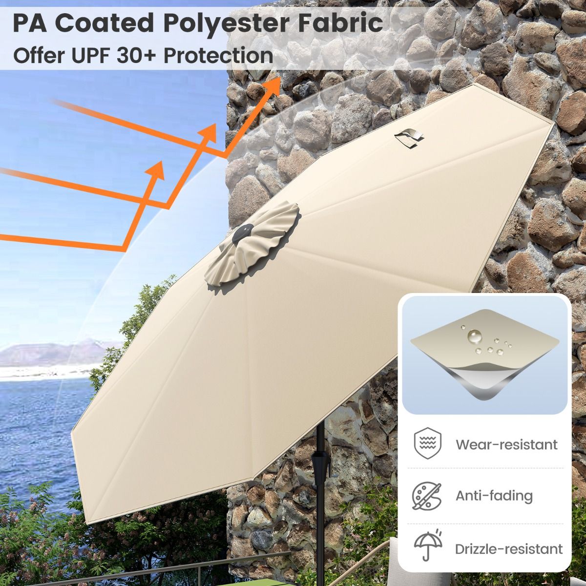 Coast Grote Terrasparasol - Kantelbaar met zwengel - UV-bescherming - 270 cm - beige