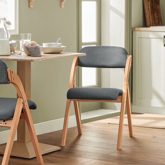 SoBuy Set van 2 Klapstoel, Bureaustoel met Gestoffeerd Zitkussen, Eetkamerstoel, Natuur/Donkergrijs, 47.5x77x59 cm, FST92-SGx2 - voor eetkamer, balkon of kantoor