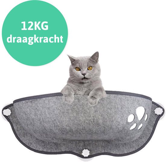 LBB Kattenhangmat - Voor aan het raam - Kom vorm - Kattenmand - Raam - Hangmat kat - Dieren - Kattenbed - Kattenmand - Slaapplek - Ligplaats - Grijs
