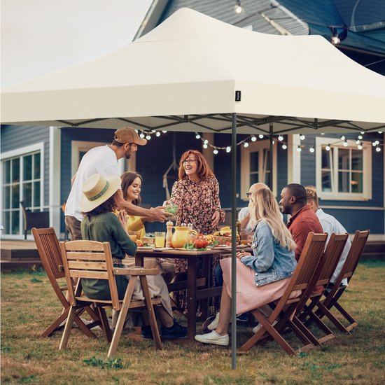 LifeGoods - Partytent & Paviljoen - 3x4,5 m - Easy Up & Opvouwbaar - Waterdicht Met Zijwanden - Inclusief Draagtas Met Wieltjes - Polyester & Staal - Beige