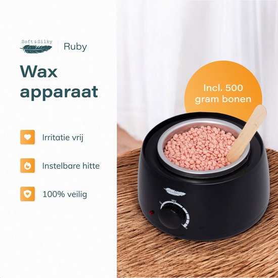 Ruby Wax apparaat set - incl 100 gram Wax beans - Ontharings - apparaat - Heater - Verwarmer - Korrels - Parels - Hars - Ontharing - Zwart
