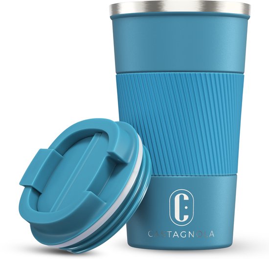 Castagnola Thermosbeker - Koffiebeker To Go - Travel Mug voor Koffie en Thee - Theebeker - 510 ML - RVS - Blauw