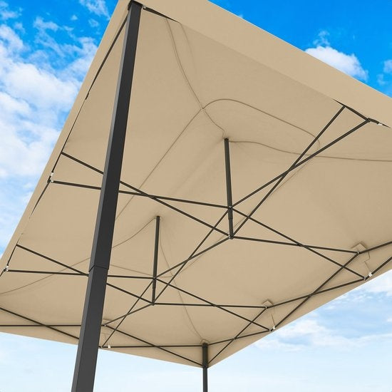LifeGoods Partytent - Paviljoen - EasyUp - Opvouwbaar - Waterdicht - Met Draagtas met wieltjes - 440 x 297 cm - Beige