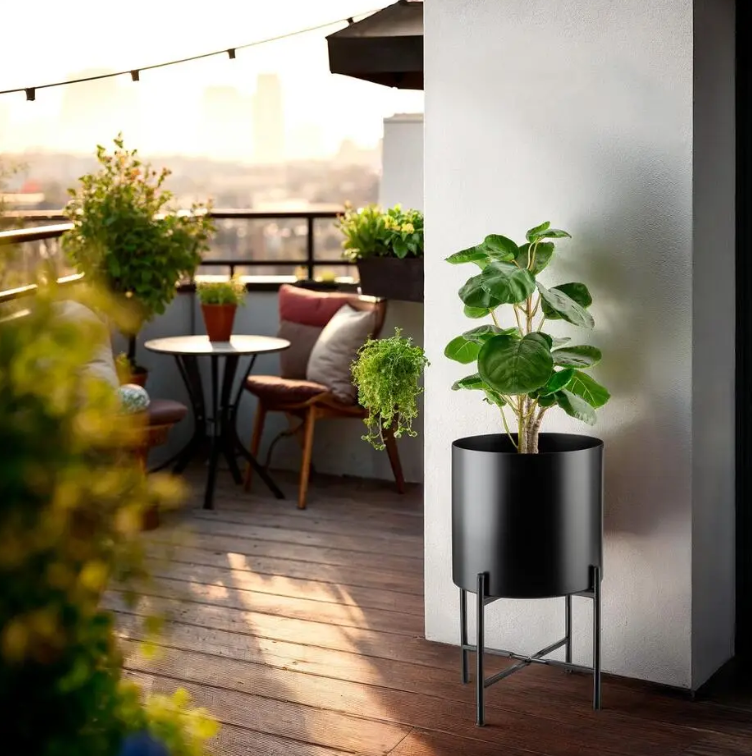 tectake Plantenstandaard Mine – Set van 2 – Gepoedercoat Staal – Zwart