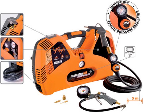 NUAIR Compressor - Zonder Olie - Super Boxy - 2 L / 1.5 Hp / 8 Bar