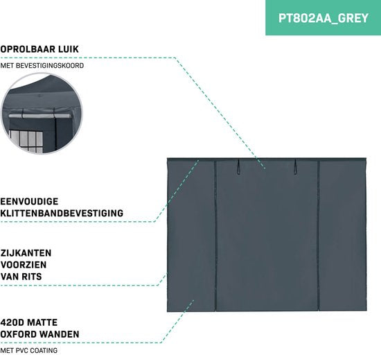 VONROC Zijwanden Set - Voor Premium Partytent PT501XX – Waterdicht - 50+ UV Bescherming - Grijs