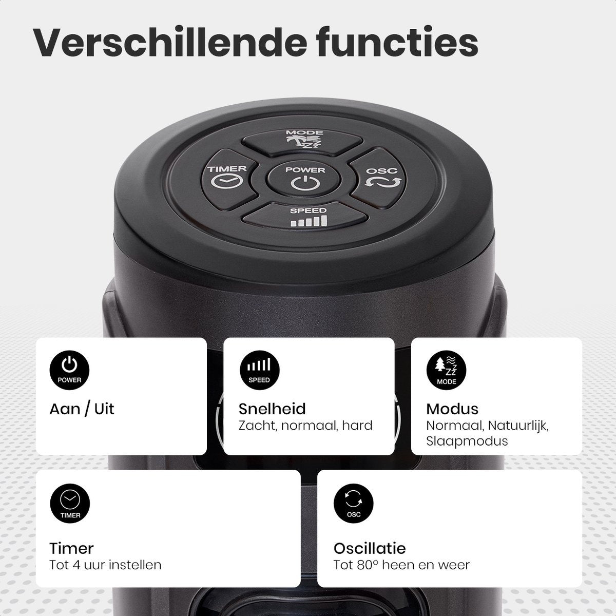 Auronic Torenventilator - Staande Ventilator met Afstandbediening - 55W - 45dB - 118cm - Donkergrijs