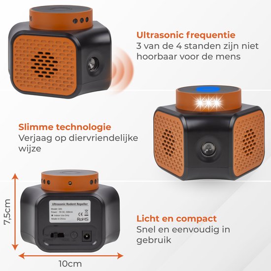 Nuvance Muizenverjager - Ultrasone Verjagers - Ratten & Ongedierte Verjager - 360 Graden & 4 Modi - Muizen Bestrijding - Oranje