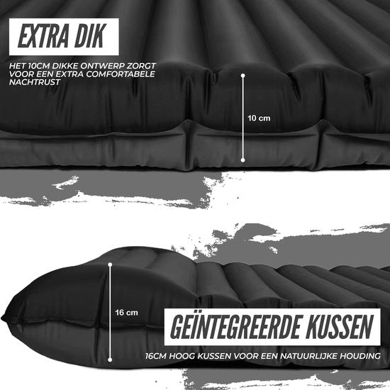 Ever Trex Slaapmat Comfort - 193x70x10cm - Ingebouwde Pomp - 1 Persoons - Camping Matras - Zelfopblaasbaar - Zwart