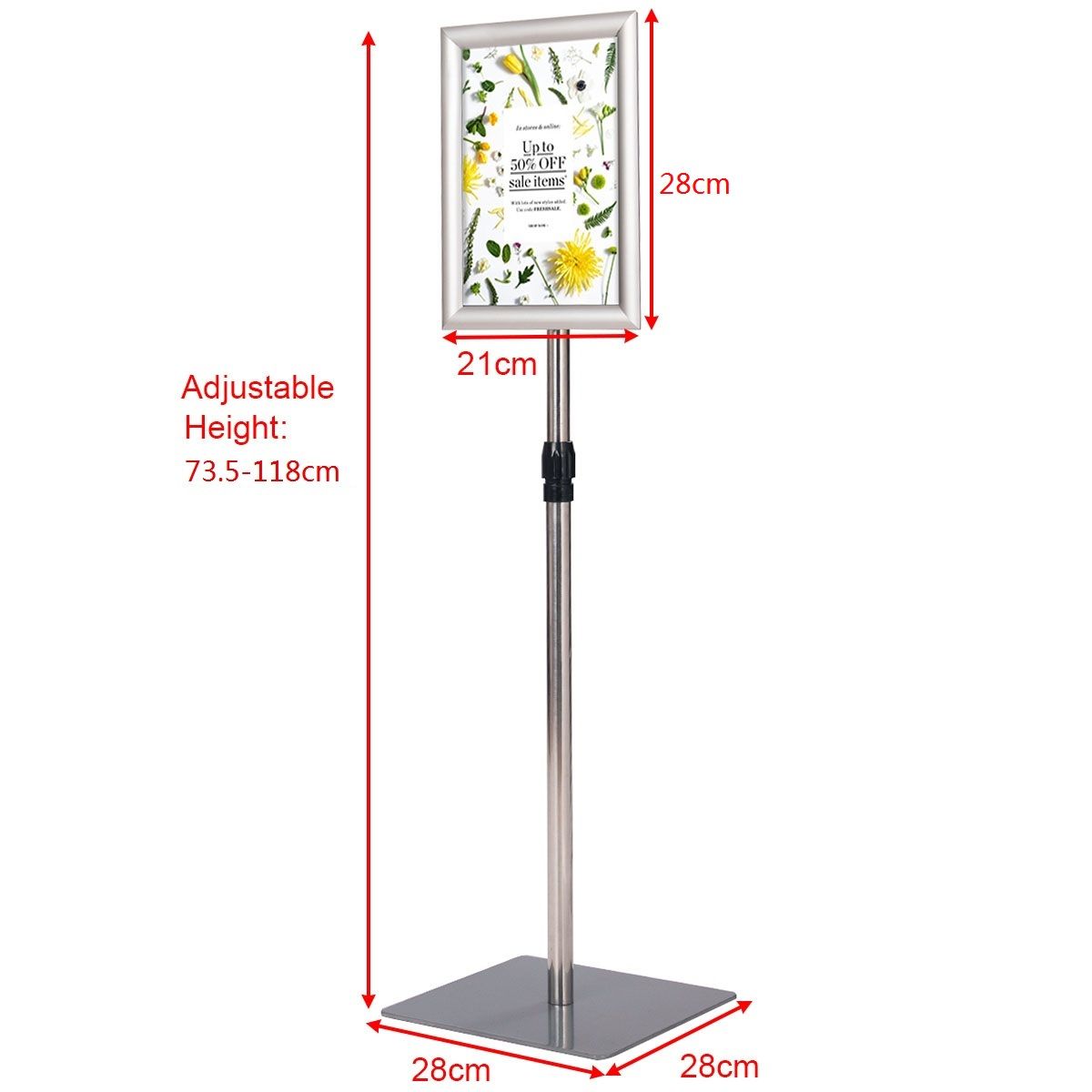 coast informatiestandaard A4 - verstelbaar 73,5-118 cm - zilver - set van 2 met poster frame