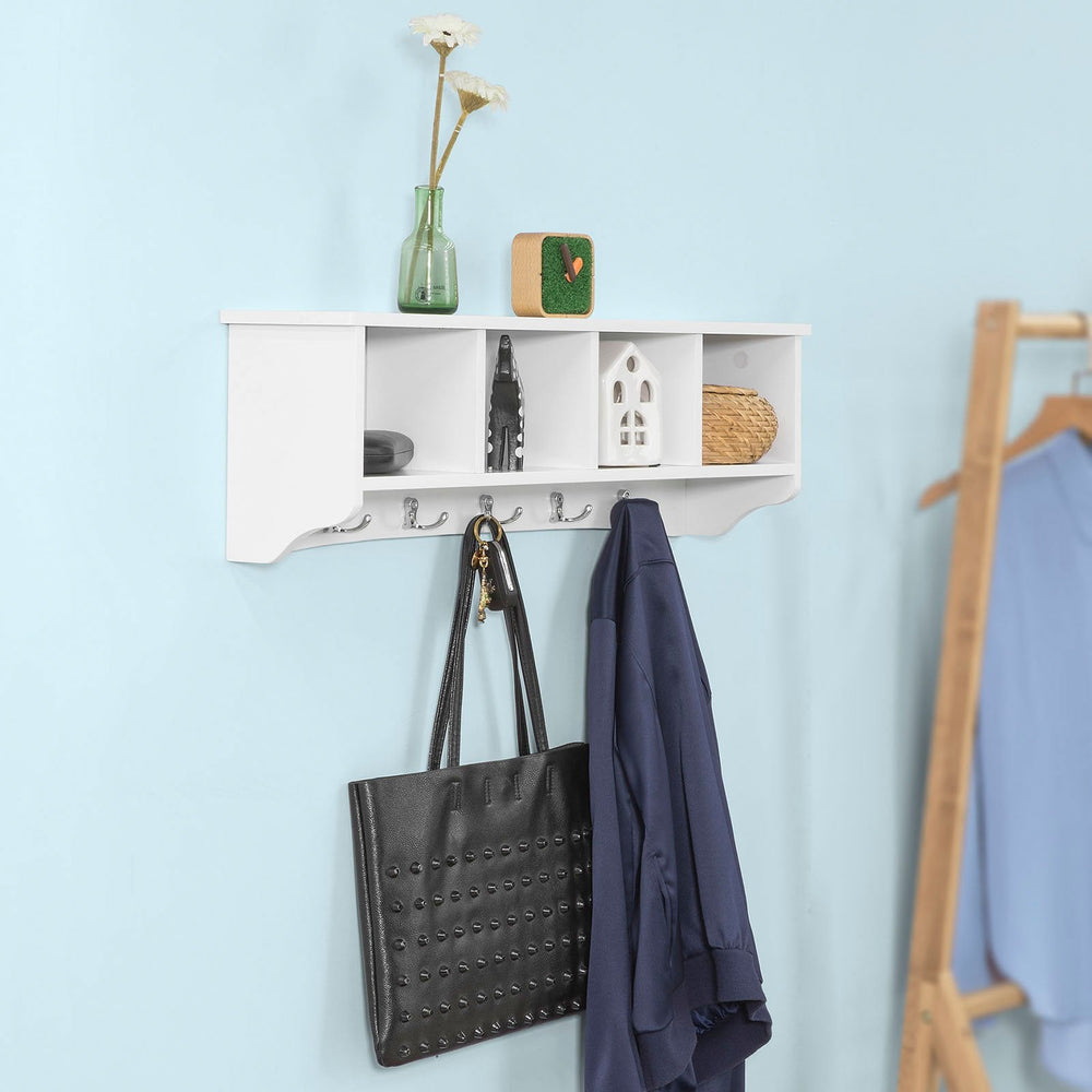 SoBuy FRG48-L-W Wandgarderobe met 5 Haken - Wit - 72x15x23 cm