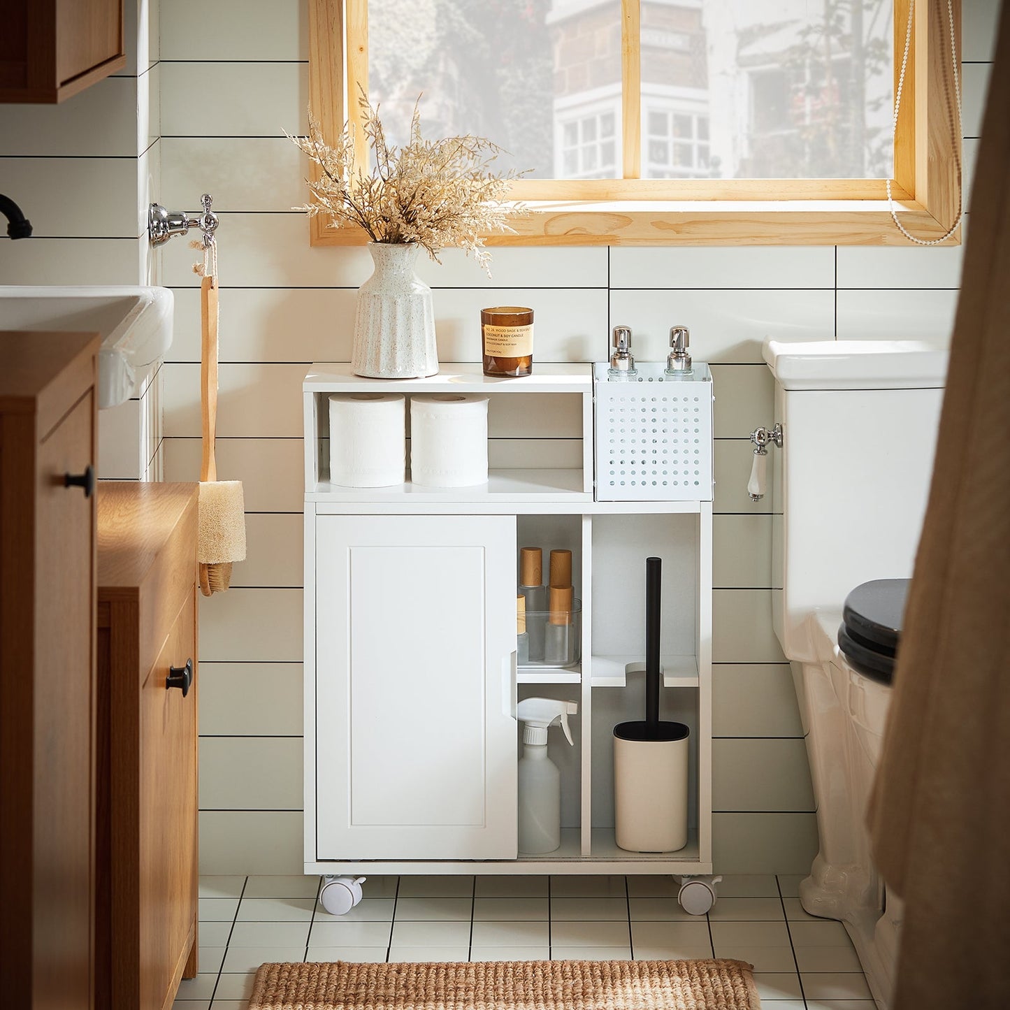 SoBuy Badkamerkast met Wielen - Smal - 69 x 52 x 17 cm - Wit