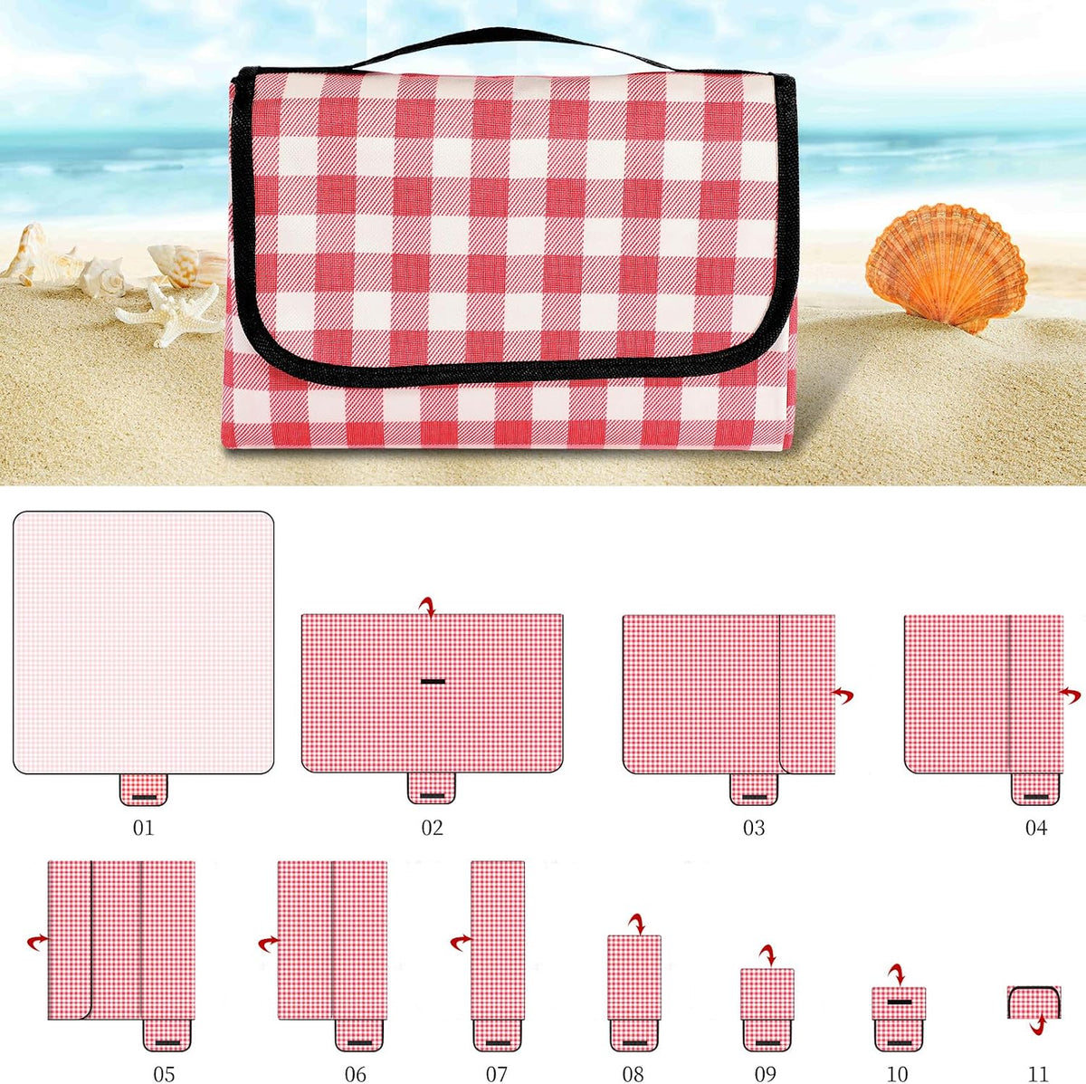 GUSUWU Picknickdeken – Waterdicht en Opvouwbaar – Rood Geruit – 200 x 200 cm