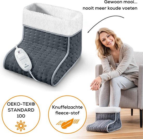 Beurer FW 20 Elektrische Voetenwarmer - 3 Warmtestanden - Tot maat 47 - Snelle opwarming - Automatische uitschakeling - Fleece/Teddy - Voering machinewasbaar - 3 Jaar garantie - Grijs