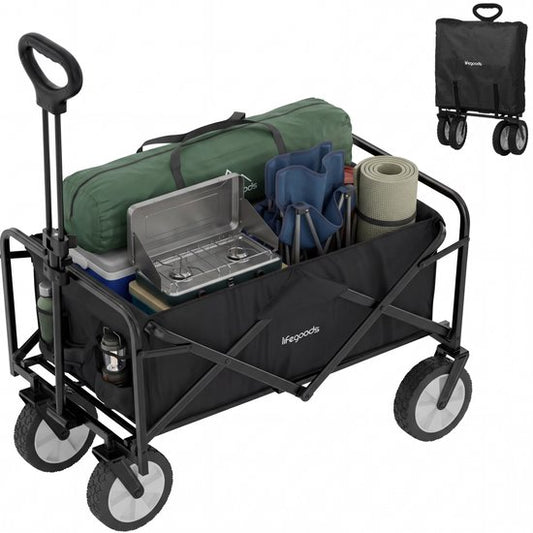 LifeGoods Bolderkar Opvouwbaar - 94L - 70KG Draagkracht - 90x50x58CM - Draaibare wielen - Inklapbare Bolderwagen met Wasbare Hoes - Zwart