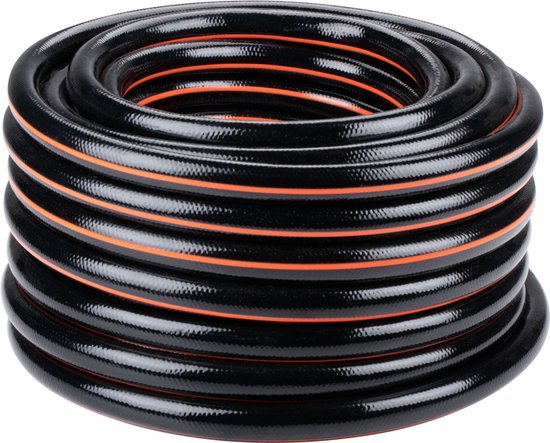 BLACK+DECKER Tuinslang 25 Meter - ⌀19MM - Duurzaam PVC - Tuin Besproeien, Auto Wassen, Zwembad Vullen - Past op Elke Standaard Kraan - Zwart/Oranje