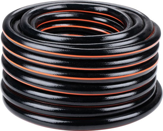 BLACK+DECKER Tuinslang 25 Meter - ⌀19MM - Duurzaam PVC - Tuin Besproeien, Auto Wassen, Zwembad Vullen - Past op Elke Standaard Kraan - Zwart/Oranje