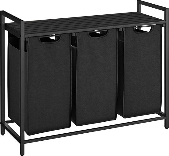 O'DADDY Wasmand – Met Plank & 3 Vakken – 114 liter – 92,5 x 33 x 71 cm – Dark Grey
