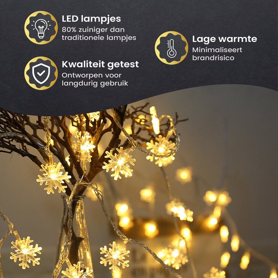 Giftmas LED Lichtgordijn Sneeuwvlokken – Kerstverlichting voor Binnen - Kerstlampjes Op Batterij – Lichtslinger Kerst - 50 LED's – 6m - Kerstversiering - Kerst Lampjes Slinger - Kerstdecoratie