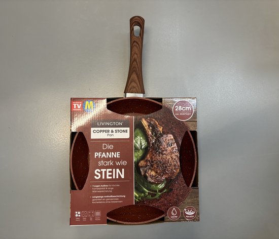 Livington Copper & Stone Pan - 28cm koekenpan- anti-aanbaklaag en krasbestendig - graniet look - binnenste steenlaag voor perfecte warmteverdeling - geschikt voor Ceran, gas, elektrisch, inductie