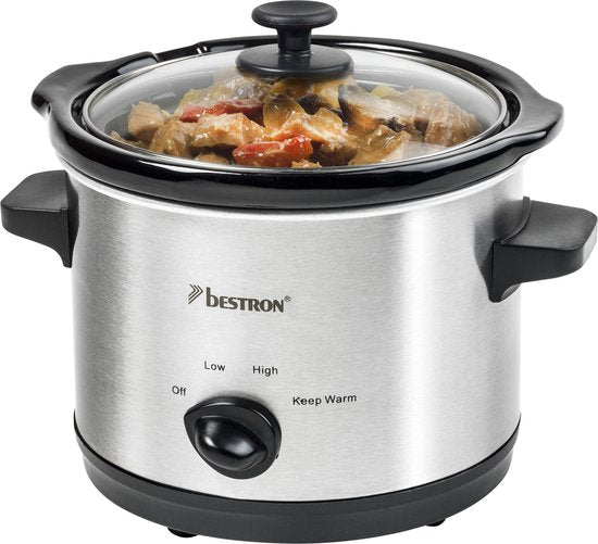 Bestron Slowcooker 120W - ASC150 - 1,5L - Keramische binnenpan - Zilver