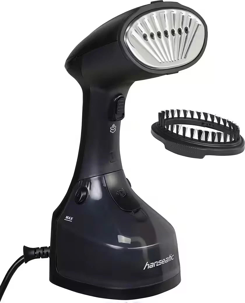Hanseatic – Stoomstrijkstation met Stoomborstel – 2400 Watt & Steam Shot – Voor Kleding & Textiel – Inclusief Verticaal Strijken – Zwart Kunststof & Metaal