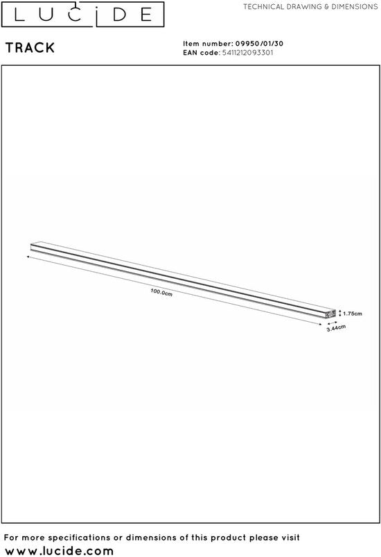 Lucide TRACK Opbouwrail - 1-fase Railsysteem / Railverlichting - 1 meter- Zwart (Uitbreiding)