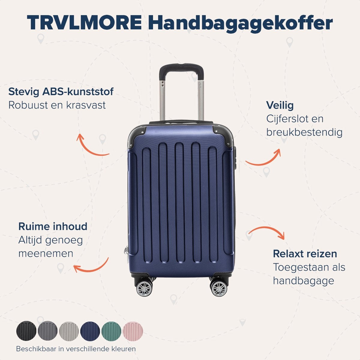TRVLMORE Handbagage Koffer met Wielen - Cijferslot - 54x36x20cm - 38L - Donkerblauw