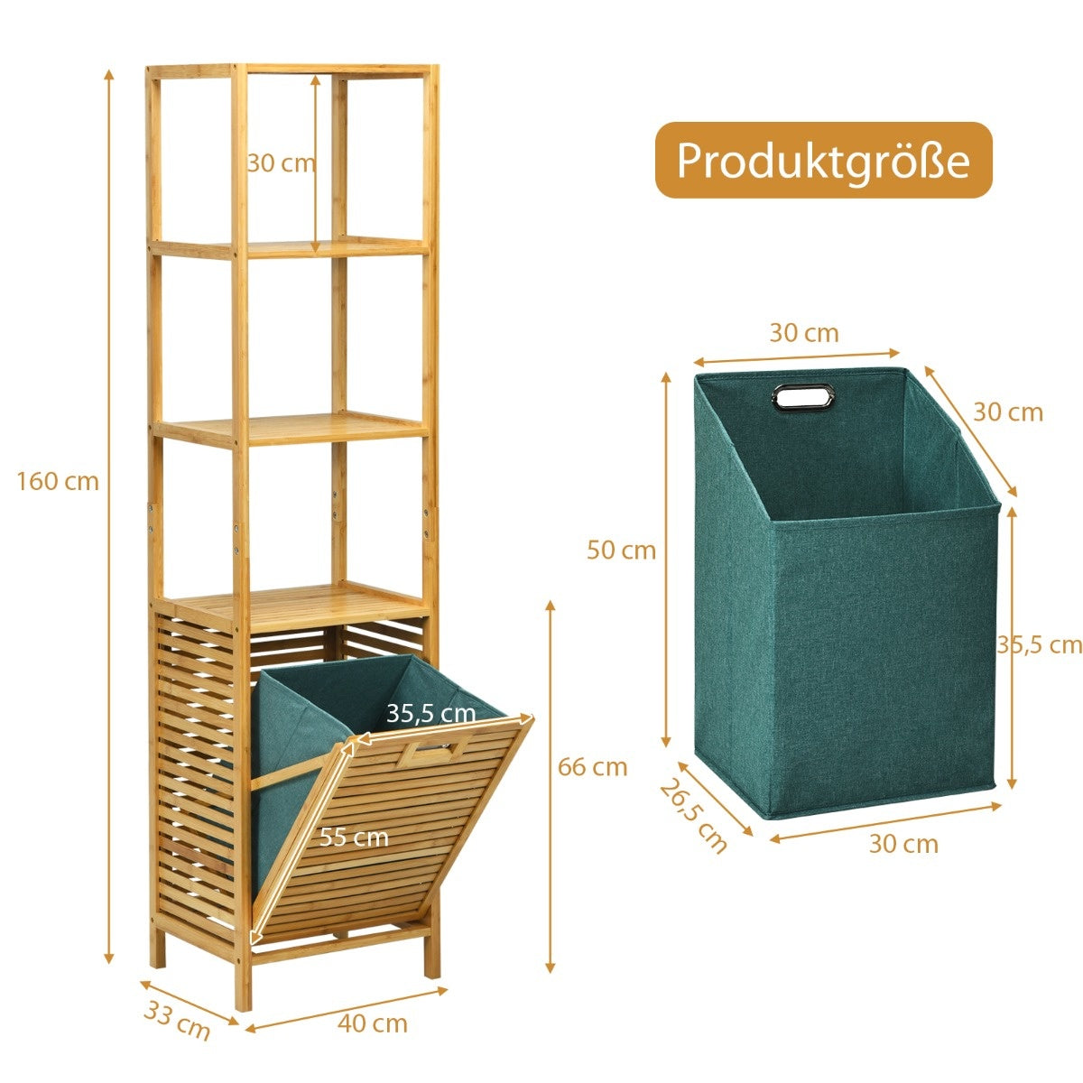 Coast - Badkamerkast - MET Wasmand - Bamboe - 40 x 33 x 160 cm