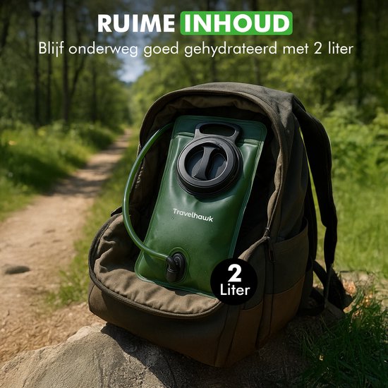 Travelhawk Waterzak - Drinkzak - Geschikt voor Camelbak Drinkrugzak - Waterzak Festival - BPA Vrij - 2 Liter - Groen