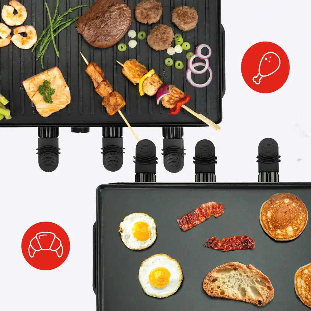 Gourmette Raclette Pure Gourmetstel – Zwart – 8 Personen – 21 x 42 cm – PFAS-vrij met Omkeerbare Grillplaat