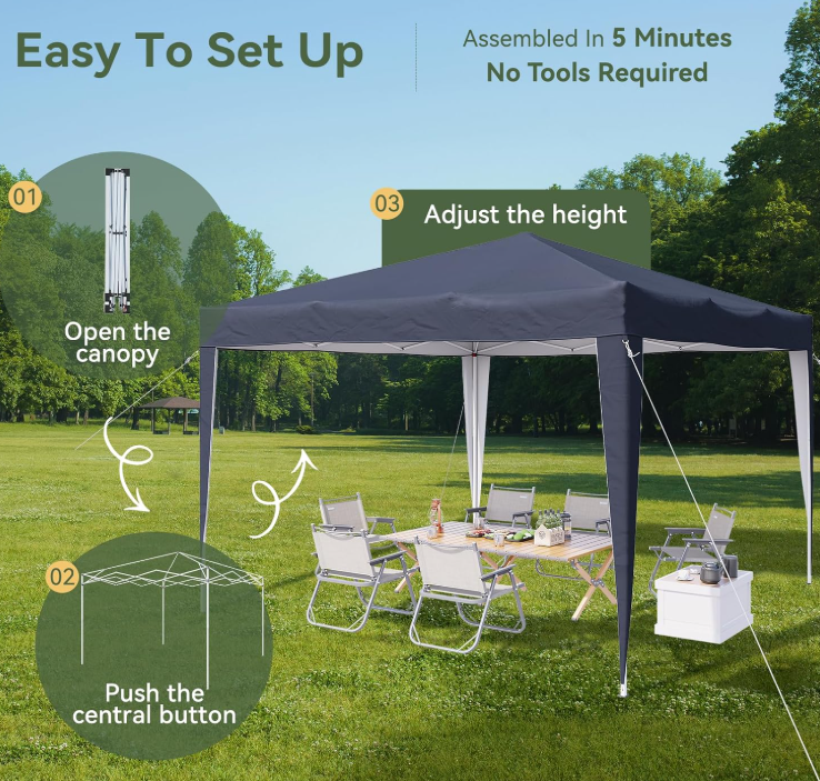 Aoxun Pop Up Gazebo Partytent - Blauw - 3 x 3 x 2,6 m - Metalen Frame, Inclusief Draagtas