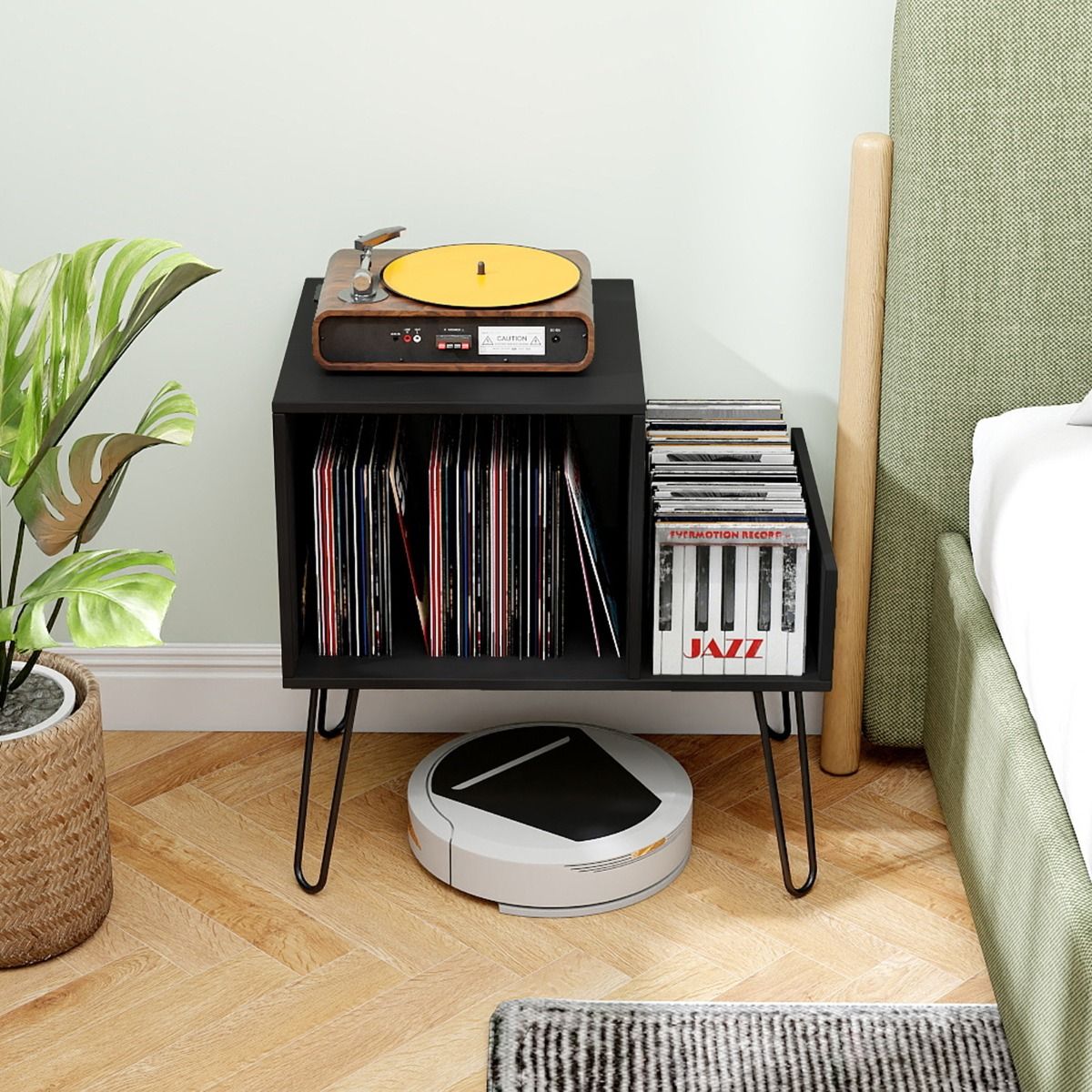 Coast Platenspelerstandaard - bijzettafel met stopcontact en USB - mid-century stijl - wit/zwart/bruin - 66 x 45 x 67 cm