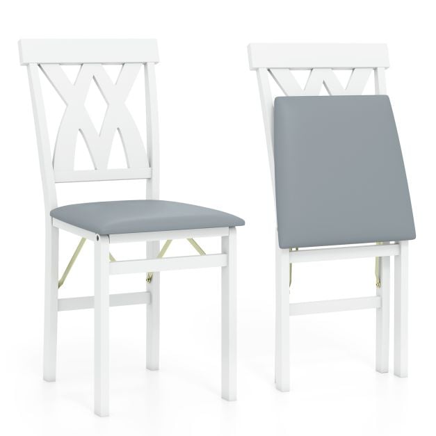 Coast Set van 2 Inklapbare Eetkamerstoelen Armloze Stoelen met Lattenrugleuning en Gestoffeerd Kussen - Rubberhout - 41 x 53 x 91 cm - Wit