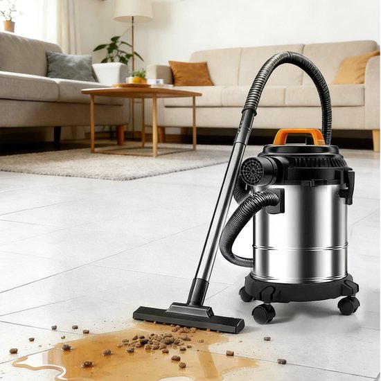 Fuegobird - Electric wet and dry vacuum cleaner - krachtig 2000W - Grote capaciteit 18 L - 4m cord - Blower connection - 7 accessoires - 1.6 m plastic hose - HEPA filterl - Bouwstofzuiger - RVS zuiger