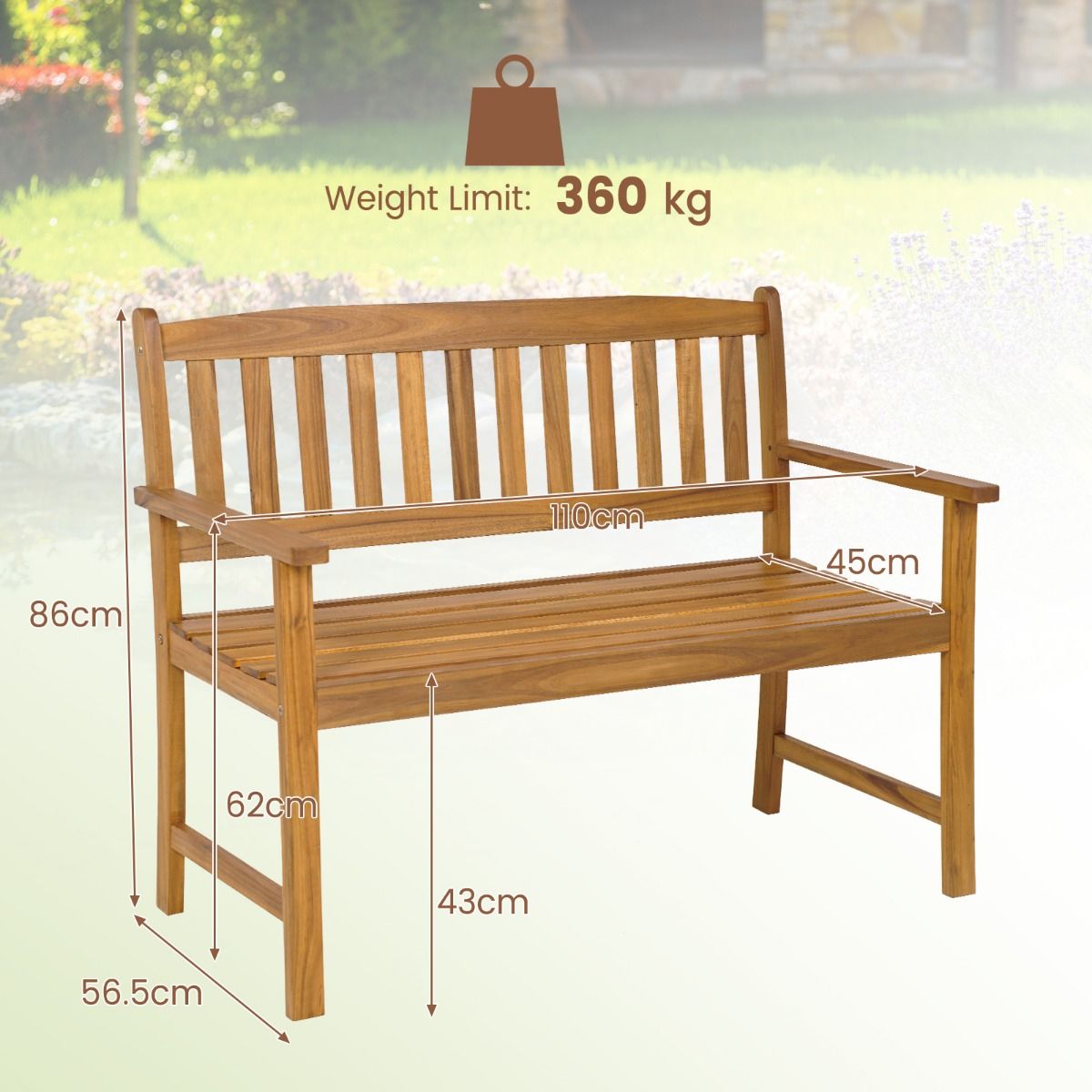 Coast Tuinbank - Massief acaciahout - 2-zits - Tot 360 kg draagkracht - Natuur - 110 x 56,5 x 86 cm