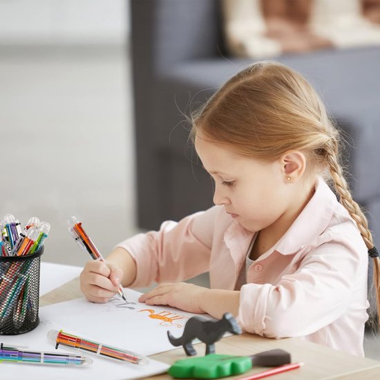 Partizzle 24x Meerkleurige Balpennen - Balpen Uitdeelcadeautjes Voor School - Creatief Kleuren - Grabbelton Pennen Traktatie Cadeautjes voor Kinderen - 6 Kleuren
