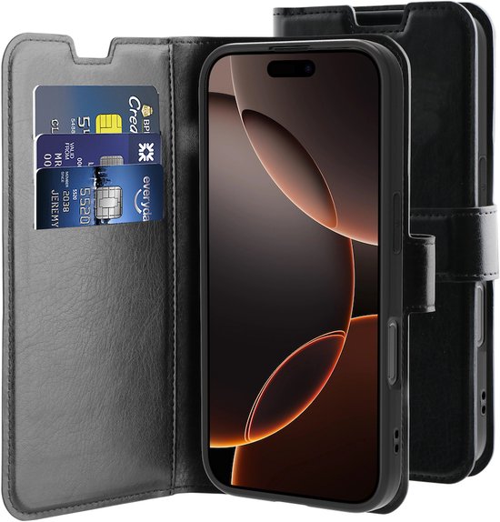 Behello Hoes Bookcover iPhone 16 Pro Gel zwart