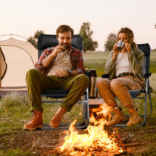 TRVLMORE Campingstoelen - Opvouwbaar - 2-Pack - 110KG Draagvermogen - Verstelbaar - Klapstoel - Visstoel - Kampeerstoel - Vouwstoel - Zwart