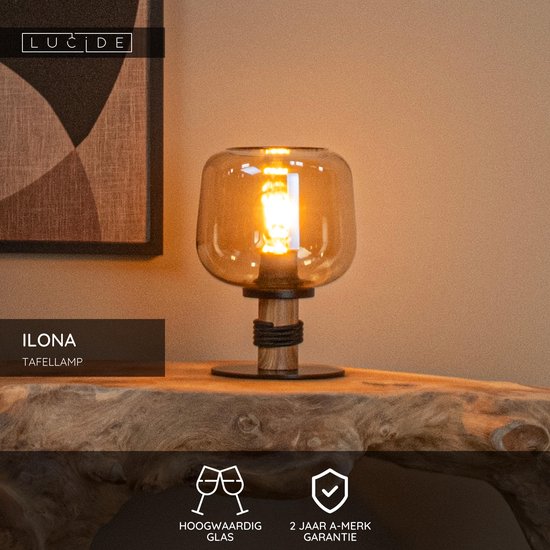 Lucide ILONA - Tafellamp - Ø 18 cm - 1xE27 - Amber