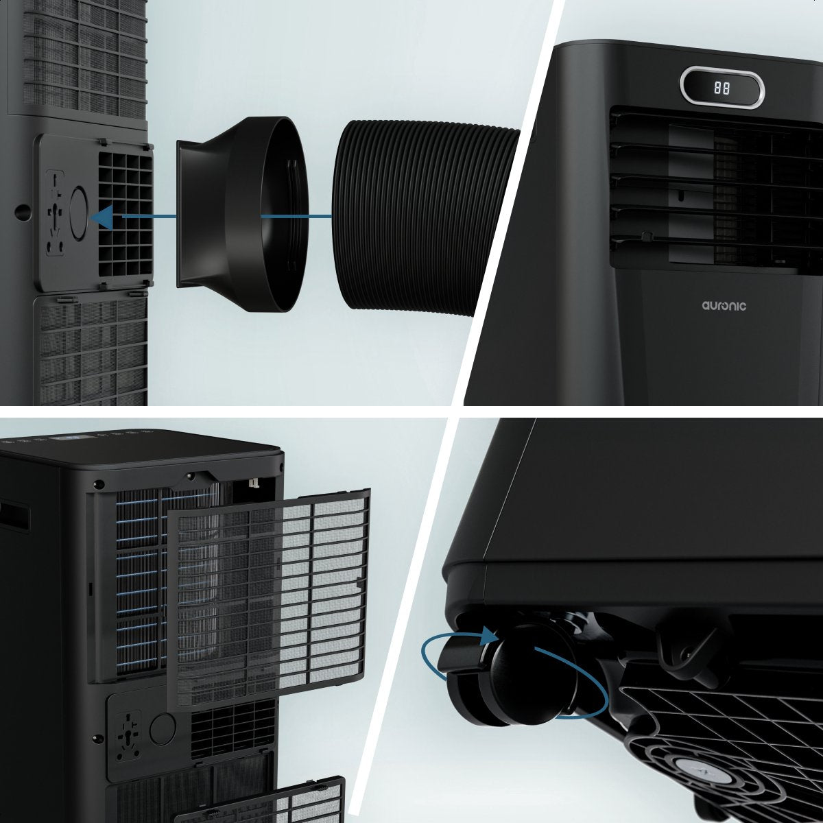 Auronic Mobiele Airco Zwart- 7000 BTU - Tot 20 m² - 3-in-1 - Met Raamafdichtingskits