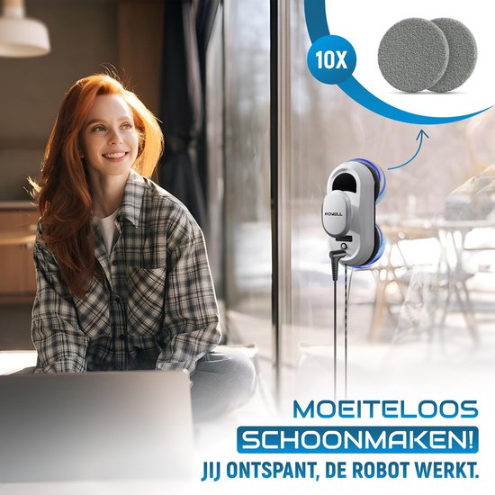 Powell Robot Ramenwasser - Ruitenreiniger - Elektrische Raamwisser - 3000Pa Sterke Zuigkracht - Afstandsbediening - Wit