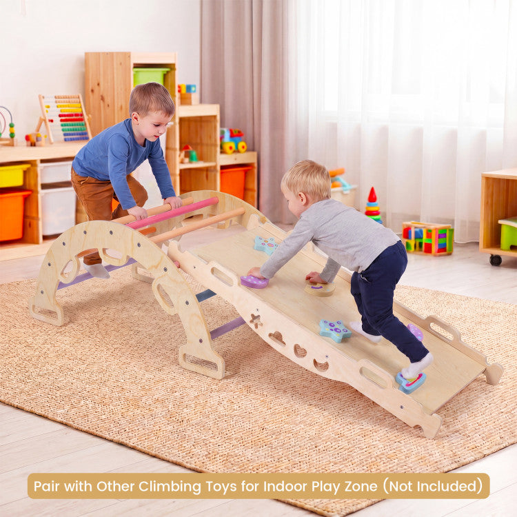 Coast Montessori Klimboog 3-in-1 - Schommel, Klimboog & Kruiptunnel - 81 x 48 x 38 cm - Naturel/Multicolor