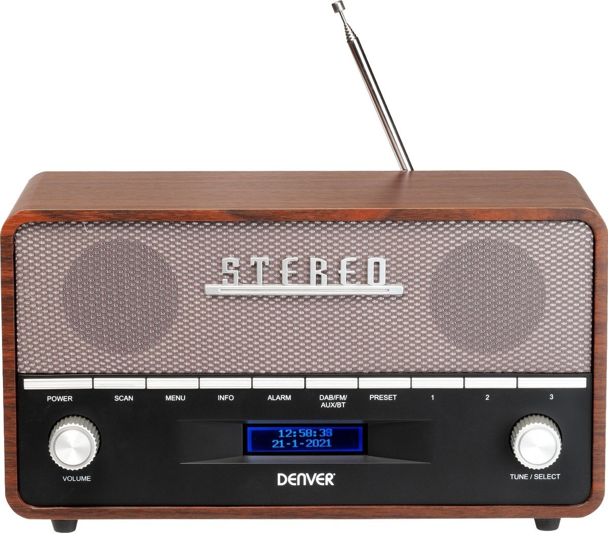 Denver DAB Radio XL - Retro Radio - Bluetooth - DAB+/ FM - Batterijen & Netstroom - DAB36 - Bruin
