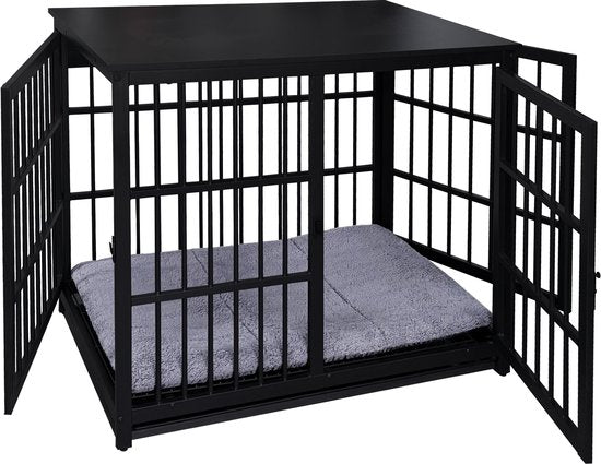 Hondenbench - bench voor kleine en middelgrote honden - hondenhok - voor binnen - inclusief hondenkussen - 91 cm x 60 cm x 74 cm