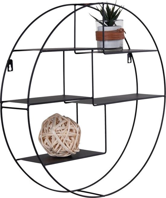 Genk Wandplank Rond - Zwart Staal - Ø47 cm - Diepte 10 cm - Moderne Design Wandplank