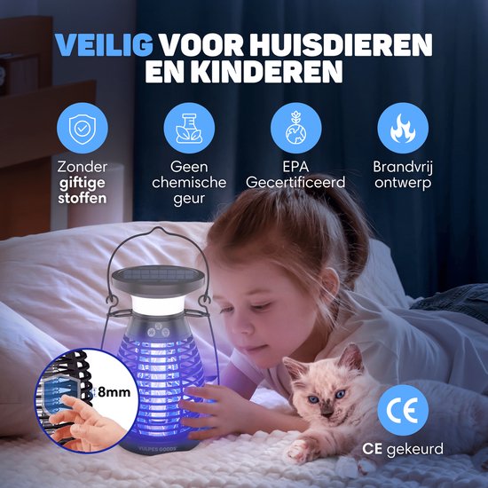 Vulpes Goods® Verjager Muggenlamp PRO – Elektrische Insectenlamp – UV & Nachtlamp – Zonne-energie – Waterdicht